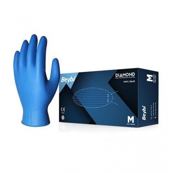 Beybi Diamond Nitril Eldiveni (Pudrasız)  Mavi  Xl  50 Adet/Kutu