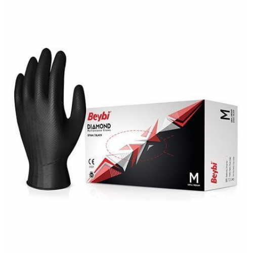 Beybi Diamond Nitril Eldiveni (Pudrasız)  Siyah  M  50 Adet/Kutu