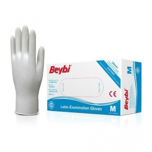 Beybi Lateks Muayene Eldiveni (Pudralı)  S 100 Adet/Kutu