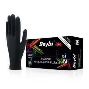 Beybi Nitril Muayene Eldiveni (Pudrasız)  Siyah  L  100 Adet/Kutu