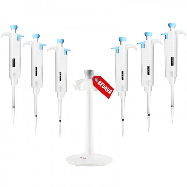 DLAB MicroPette Plus SET6  Adet Otomatik Pipet ve 6'lı Stand Komple 0,5-10, 2-20, 10-100, 20-200, 100-1000 μl,1000-5000 μl, Pipet Uçları Dahildir