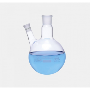 ISOLAB Balon - Dibi Yuvarlak - 2 Boyunlu - Yan Dişi Şilif - Merkez Boyun : NS 14/23 - Yan Dişi Şilif : NS 14/ 23 - 50 ml