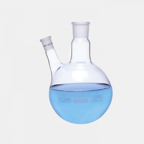 ISOLAB Balon - Dibi Yuvarlak - 2 Boyunlu - Yan Dişi Şilif - Merkez Boyun : NS 29/32 - Yan Dişi Şilif : NS 19/26 - 250 ml