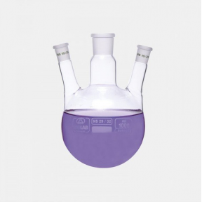 ISOLAB Balon - Dibi Yuvarlak - 3 Boyunlu - Yan Dişi Şilif - Merkez Boyun : NS 14/23 - Yan Boyun(Lar) : NS 14/ 23 - 250 ml