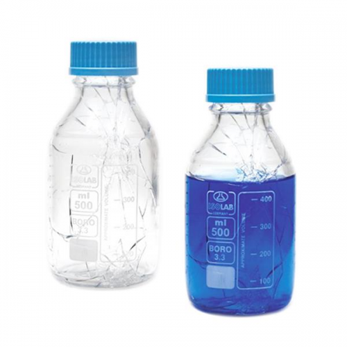 ISOLAB Şişe - Borosilikat Cam - Yüzey Kaplı - Şeffaf - Vidalı Kapaklı - Otoklavlanabilir - 250 ml | 1 Adet