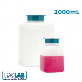 ISOLAB Mühür Takılabilir P.E. Kare Şişe - Şeffaf - Geniş Boyun - Vidalı Kapaklı - 2000 ml / (1 Adet)